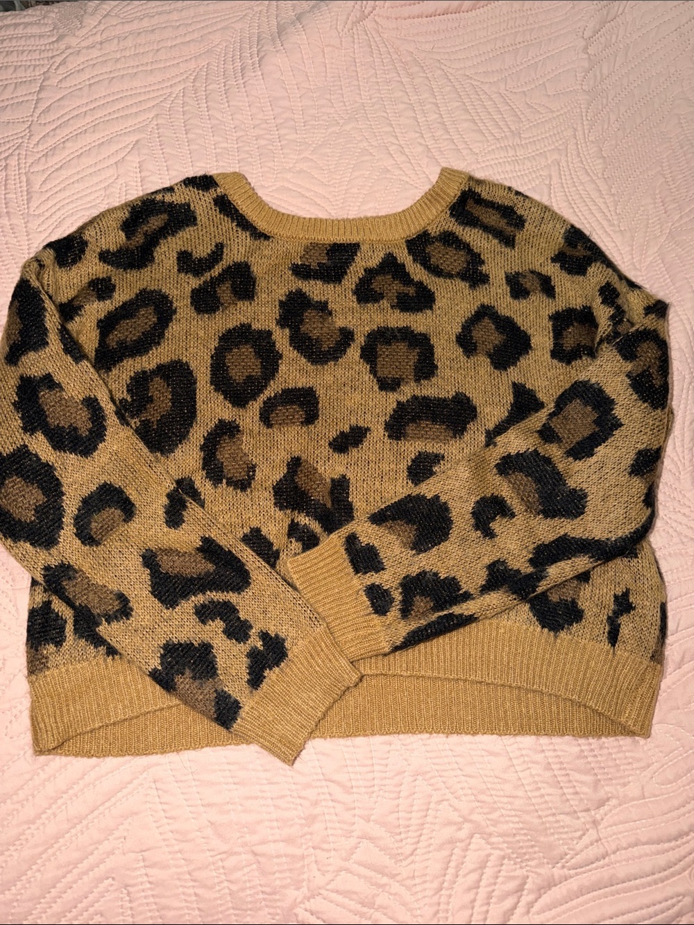 Almost Famous Leopard-Print Crewneck Sweater in Tan and Black